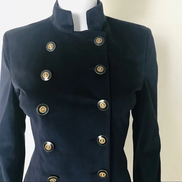 NWT WOMEN VELOUR BLAZER DOUBLE-BREASTED‎ LINED MILITARY JACKET IN NAVY - Picture 5 of 6
